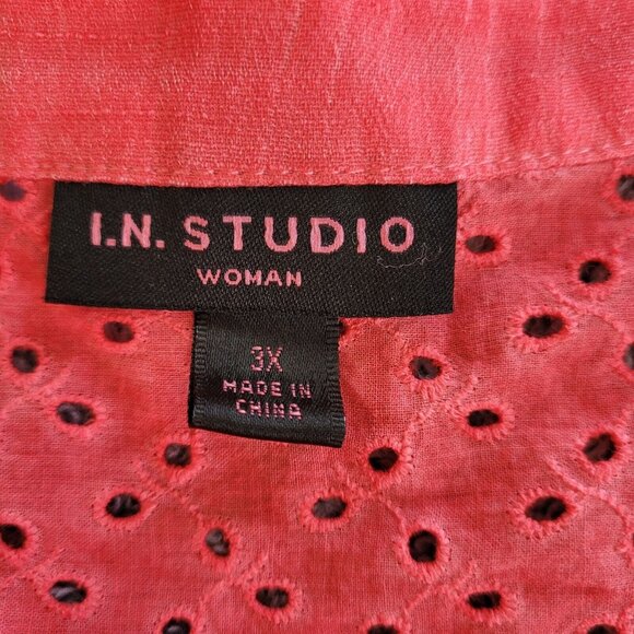 IN STudio Women Top Plus Size 3X Pink Button Up Lagenlook Lightweight Boho 17458 - Picture 3 of 13